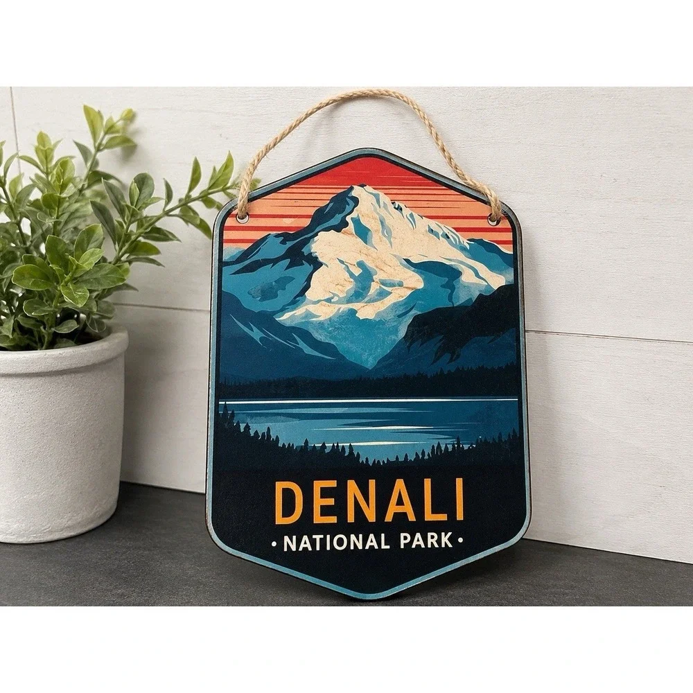 Denali National Park Wood Sign Retro Mountain Wall Art Decor Alaska Souvenir